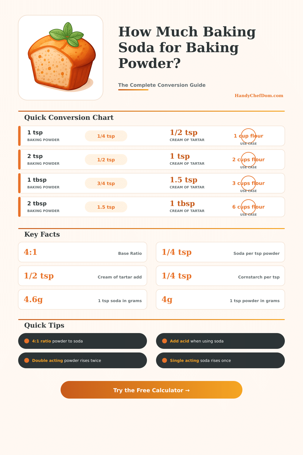 Baking Powder to Baking Soda Conversion Calculator