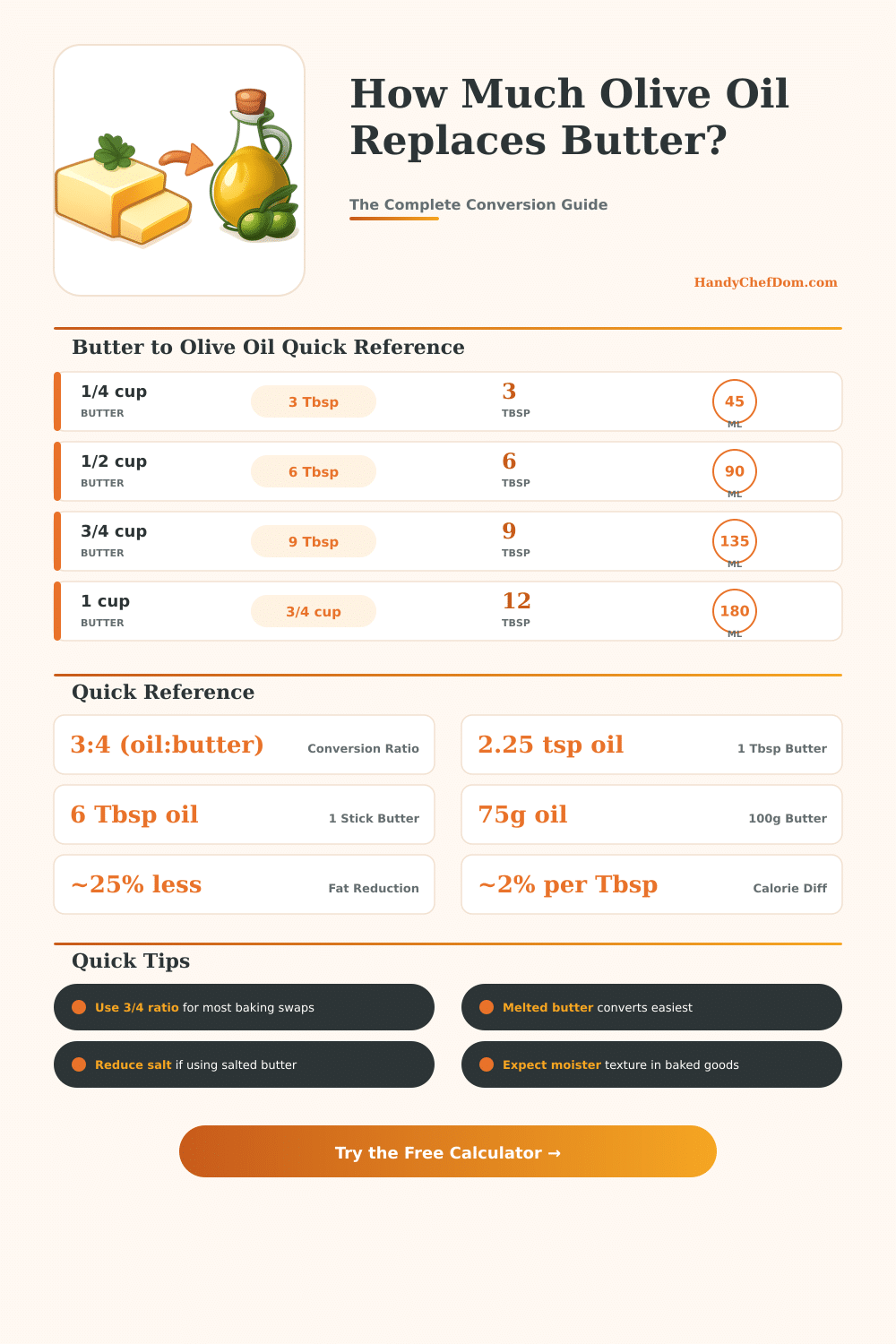 Butter to Olive Oil Conversion Calculator