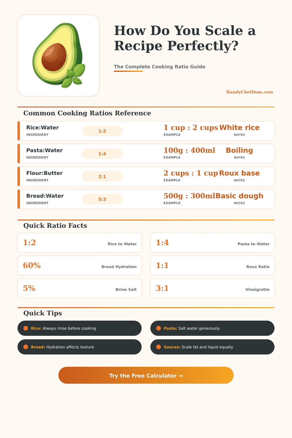 Cooking Ratio Calculator – Perfect Recipe Scaling Every Time