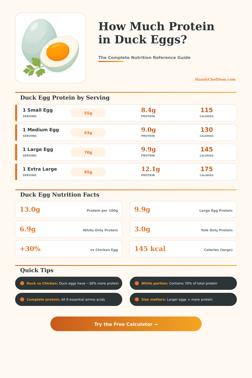 Duck Egg Protein Calculator – How Much Protein in Duck Eggs?