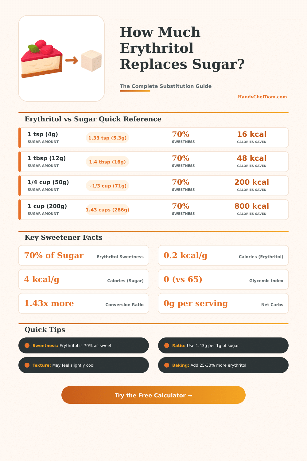 Erythritol to Sugar Conversion Calculator – Exact Substitution Ratios