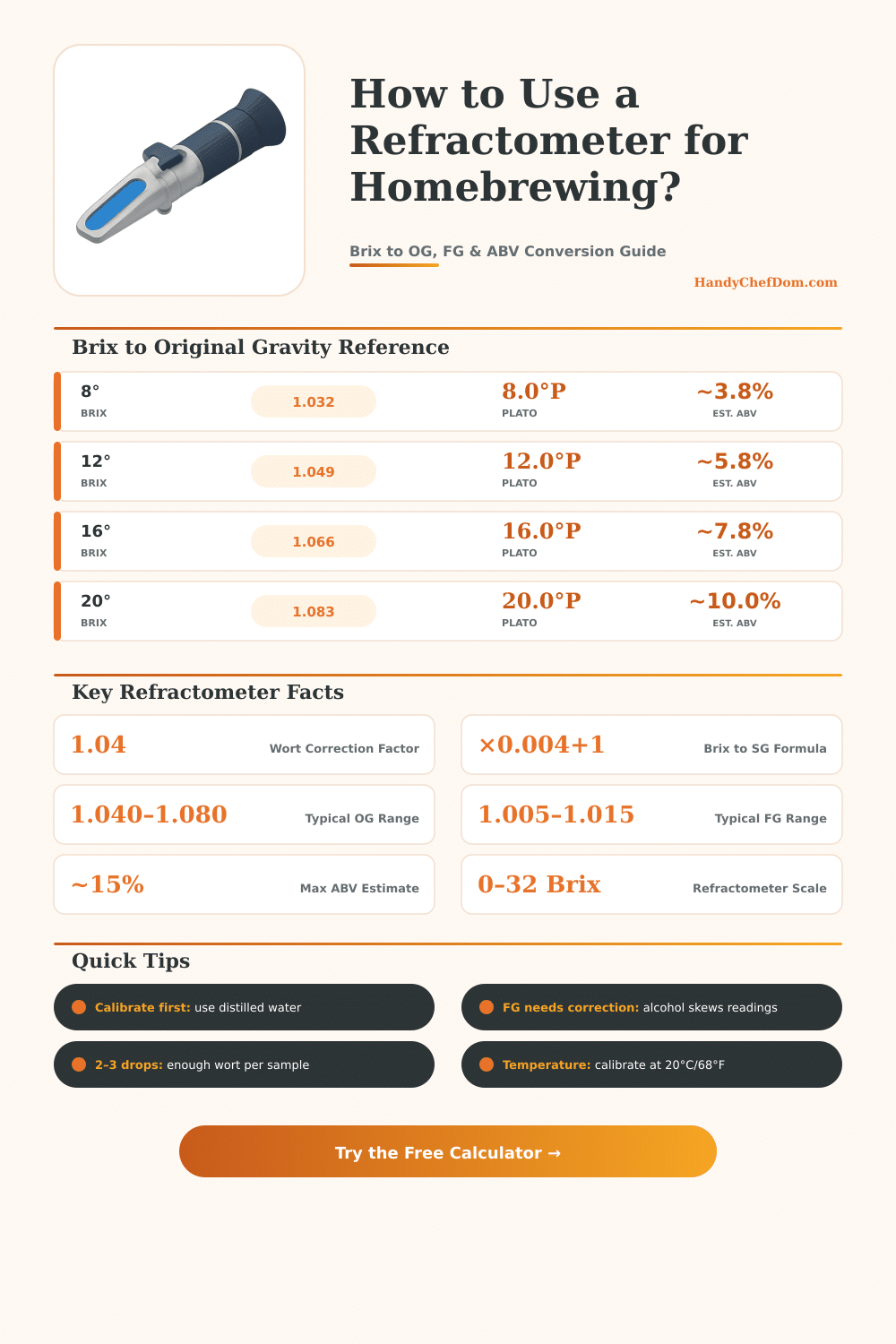 Homebrew Refractometer Calculator: Convert Brix to OG & FG