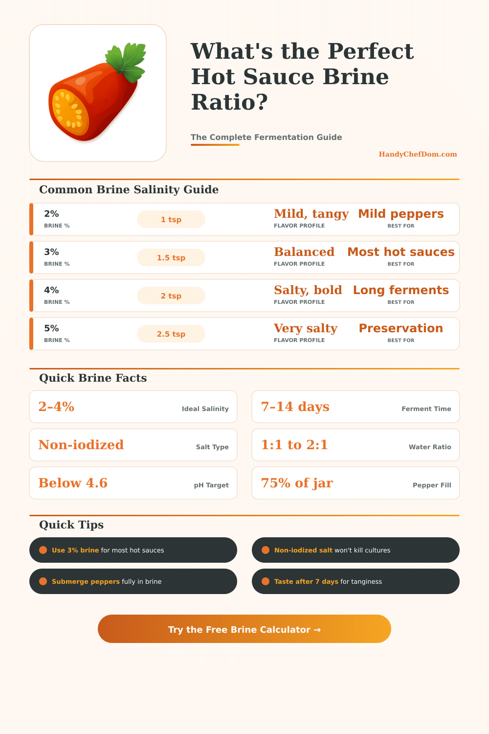 Hot Sauce Brine Calculator: Perfect Salt & Pepper Ratios