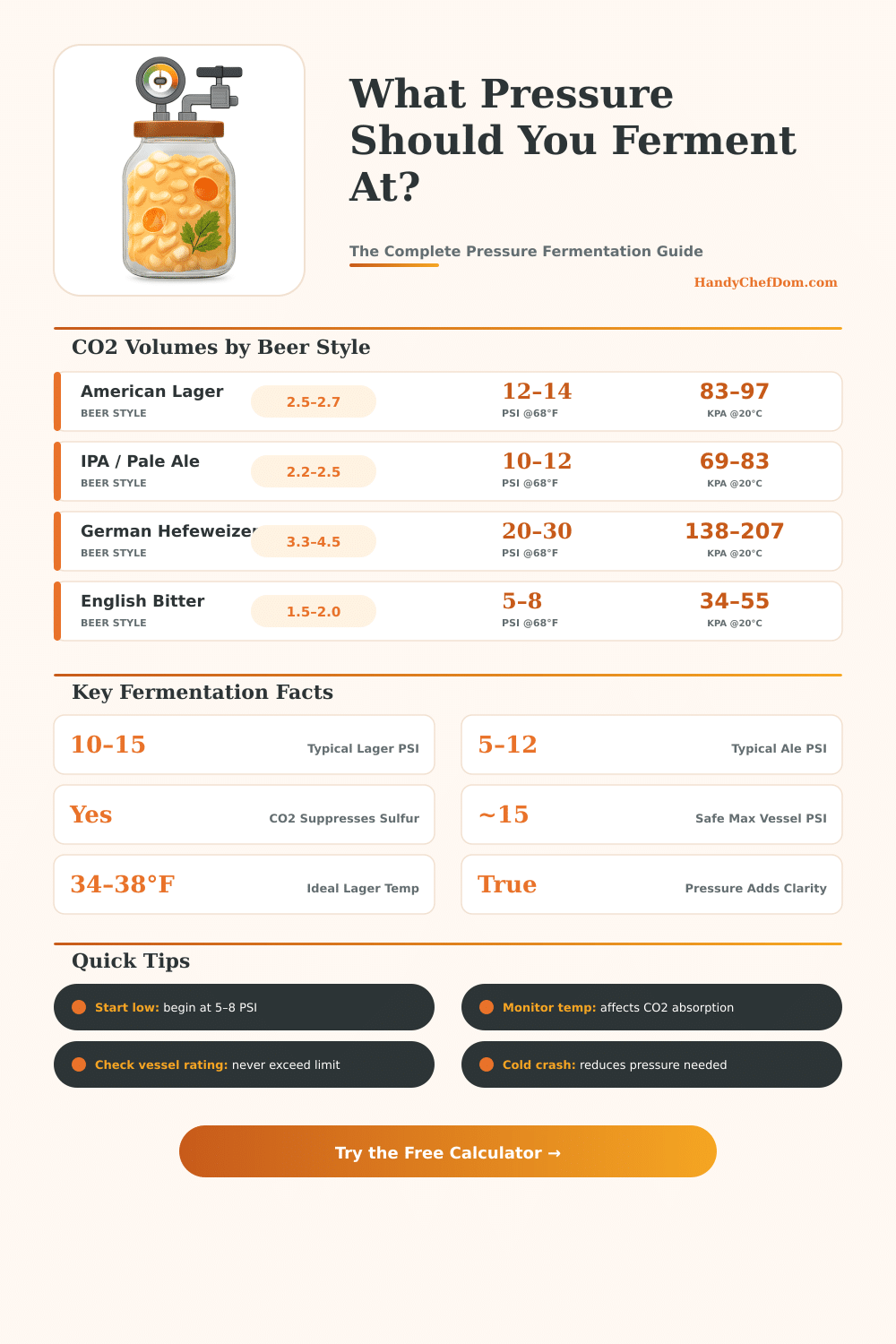 Pressure Fermentation Calculator: CO2, PSI & Carbonation Guide
