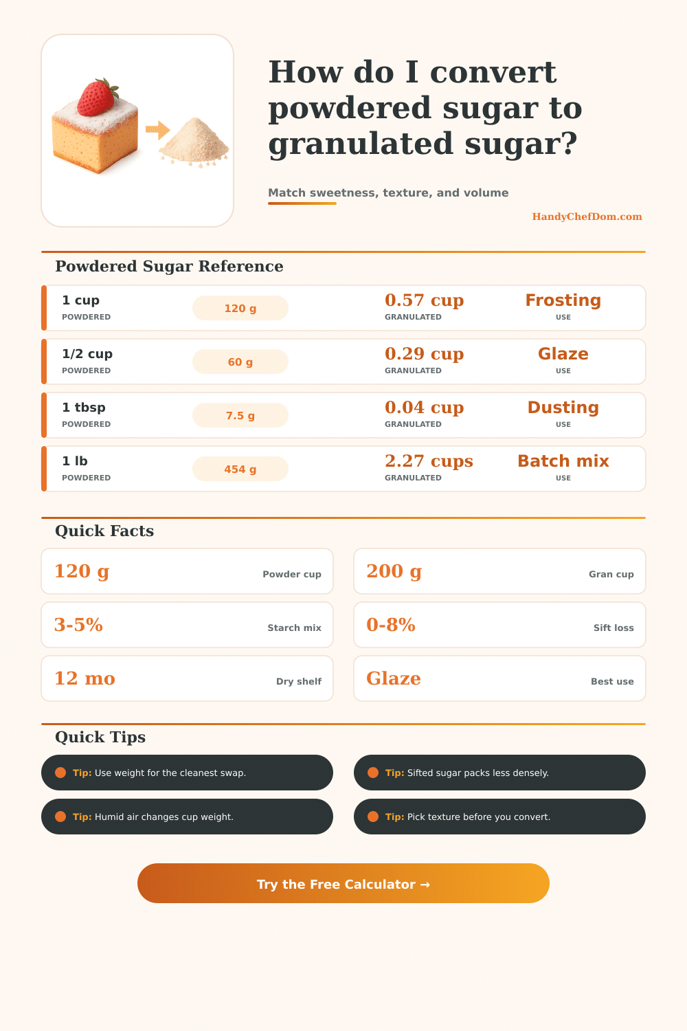 Powdered to Granulated Sugar Calculator