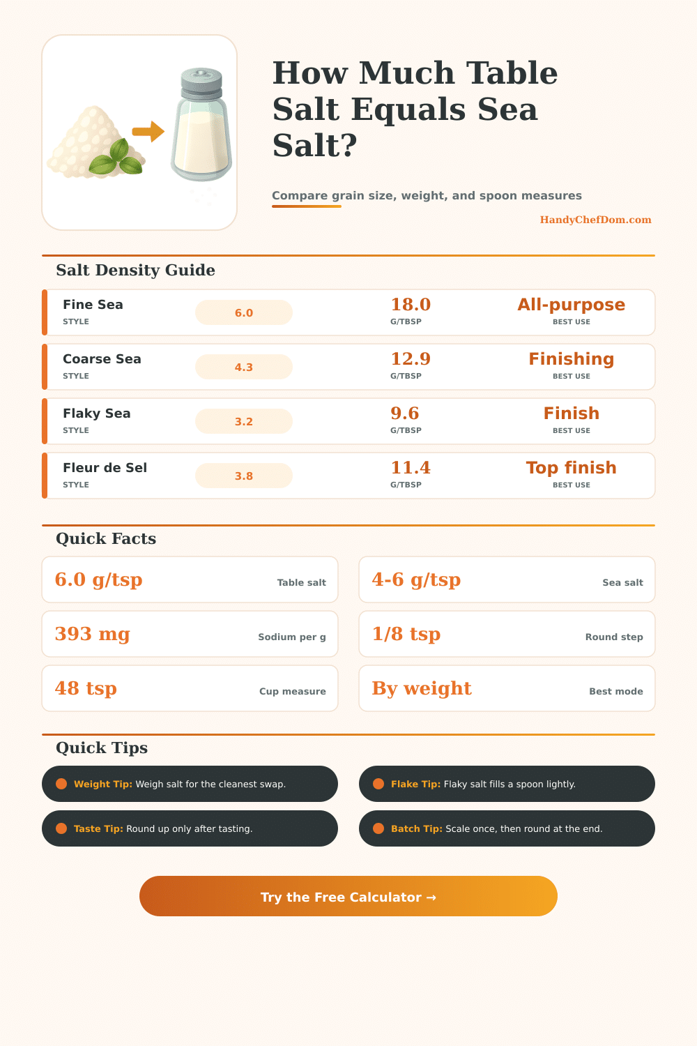 Sea Salt to Table Salt Conversion Calculator