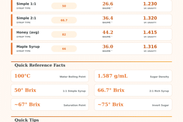 Sugar Syrup Density Calculator – Brix, Baumé & Concentration