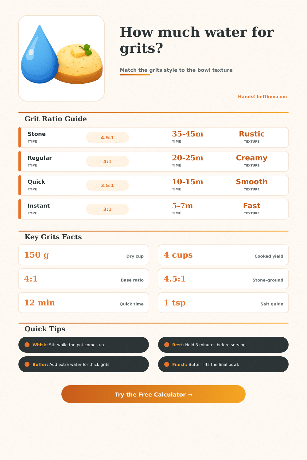 Water to Grits Ratio Calculator