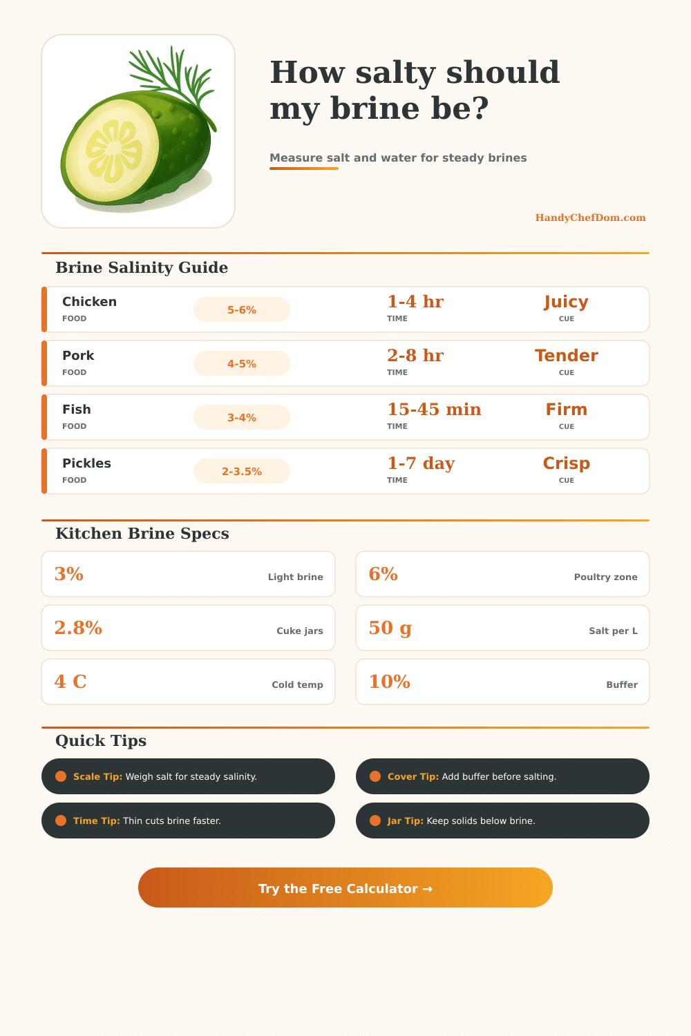 Brine Salinity Calculator for Kitchen Brines