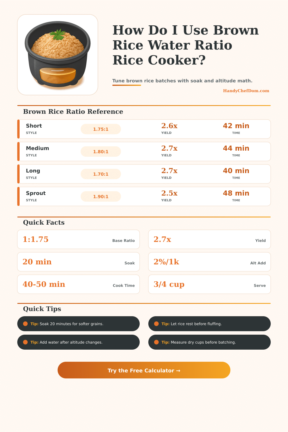 Brown Rice Water Ratio Rice Cooker Calculator