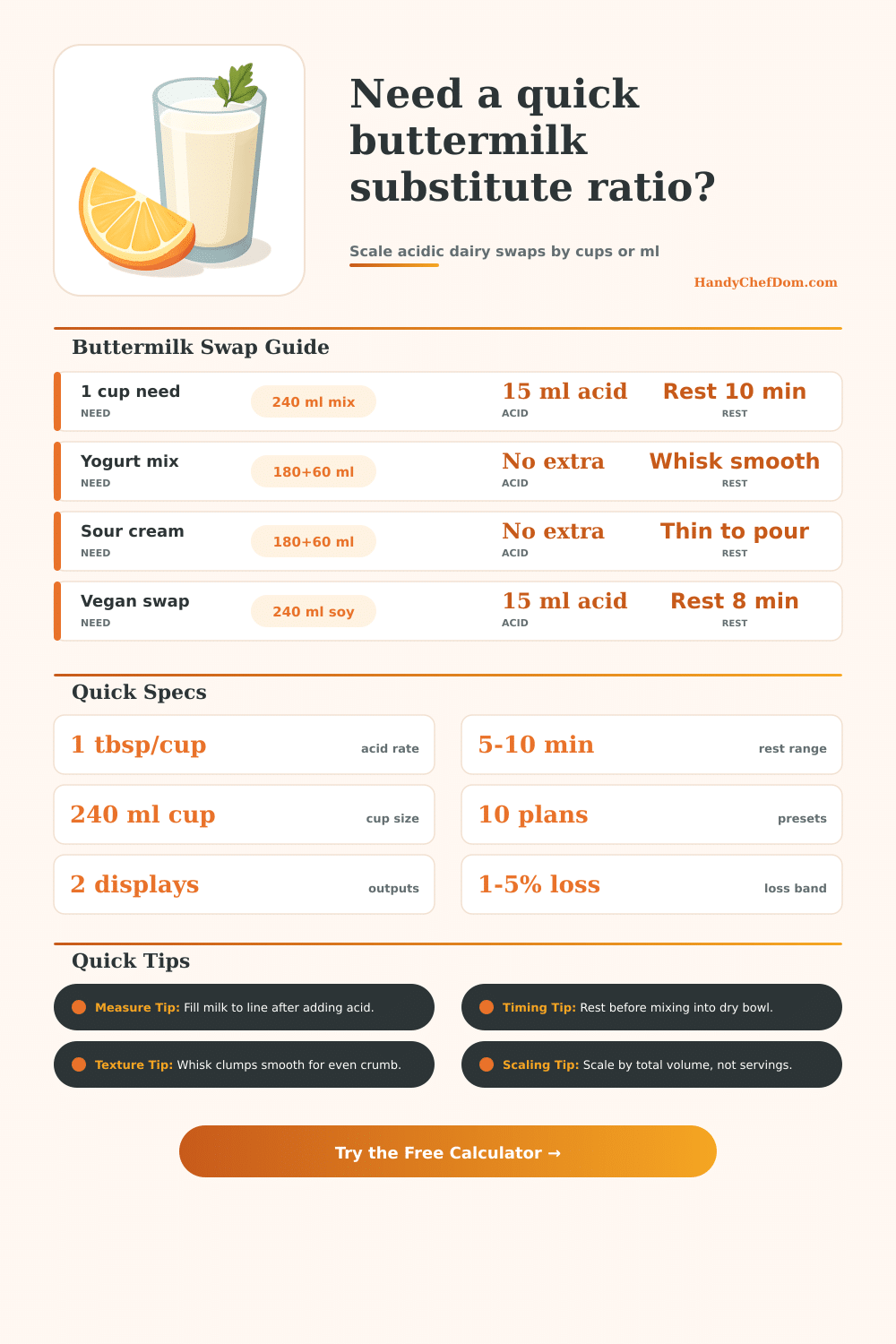 Buttermilk Substitute Calculator | HandyChefDom