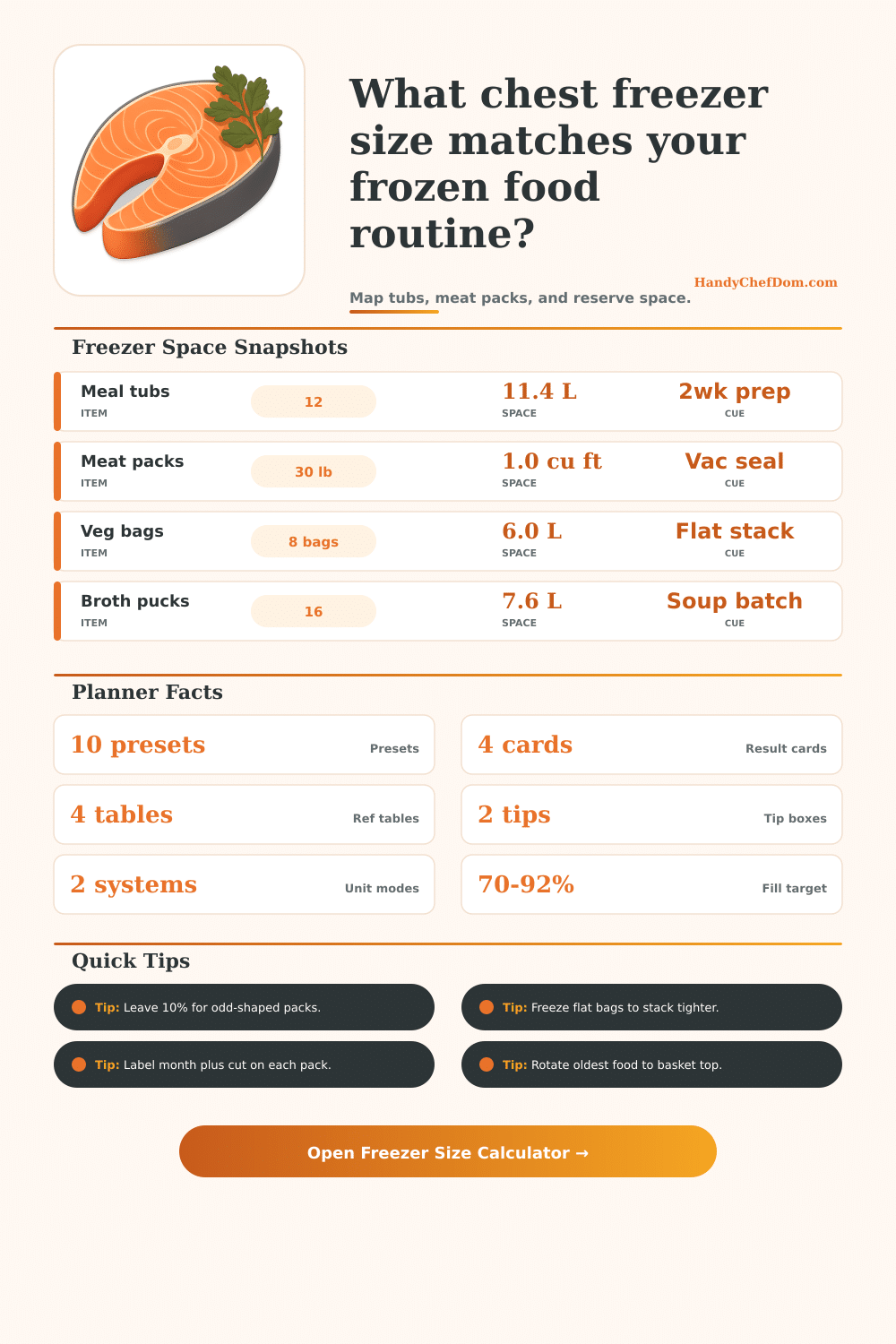 Chest Freezer Size Calculator for Meal Prep and Bulk Storage