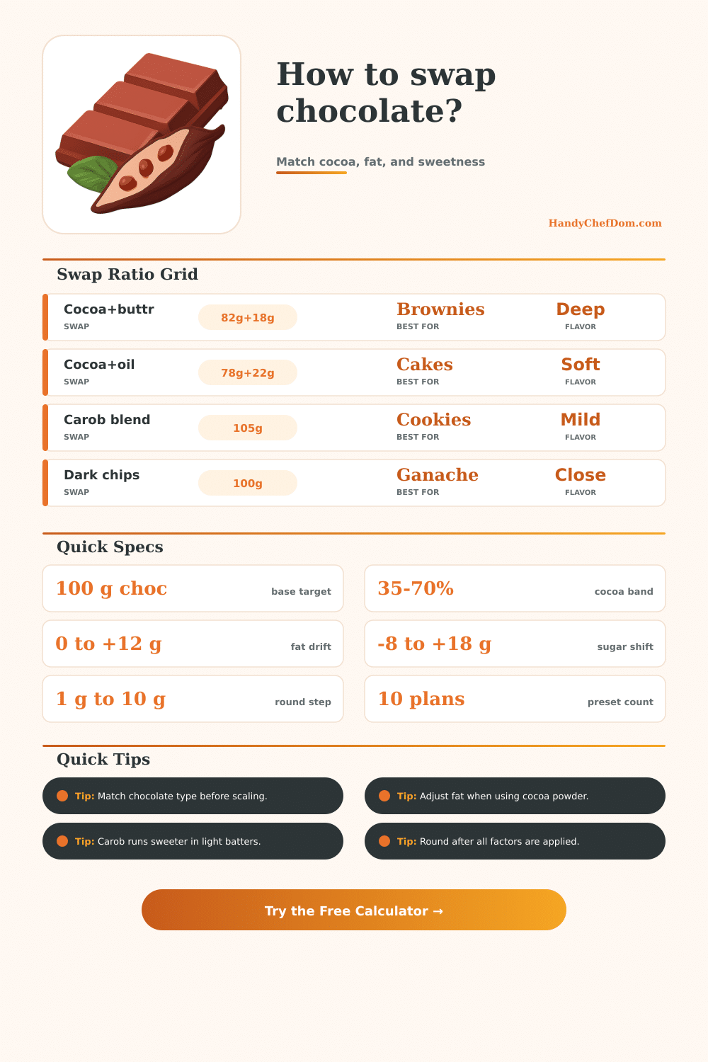 Chocolate Substitute Calculator | HandyChefDom