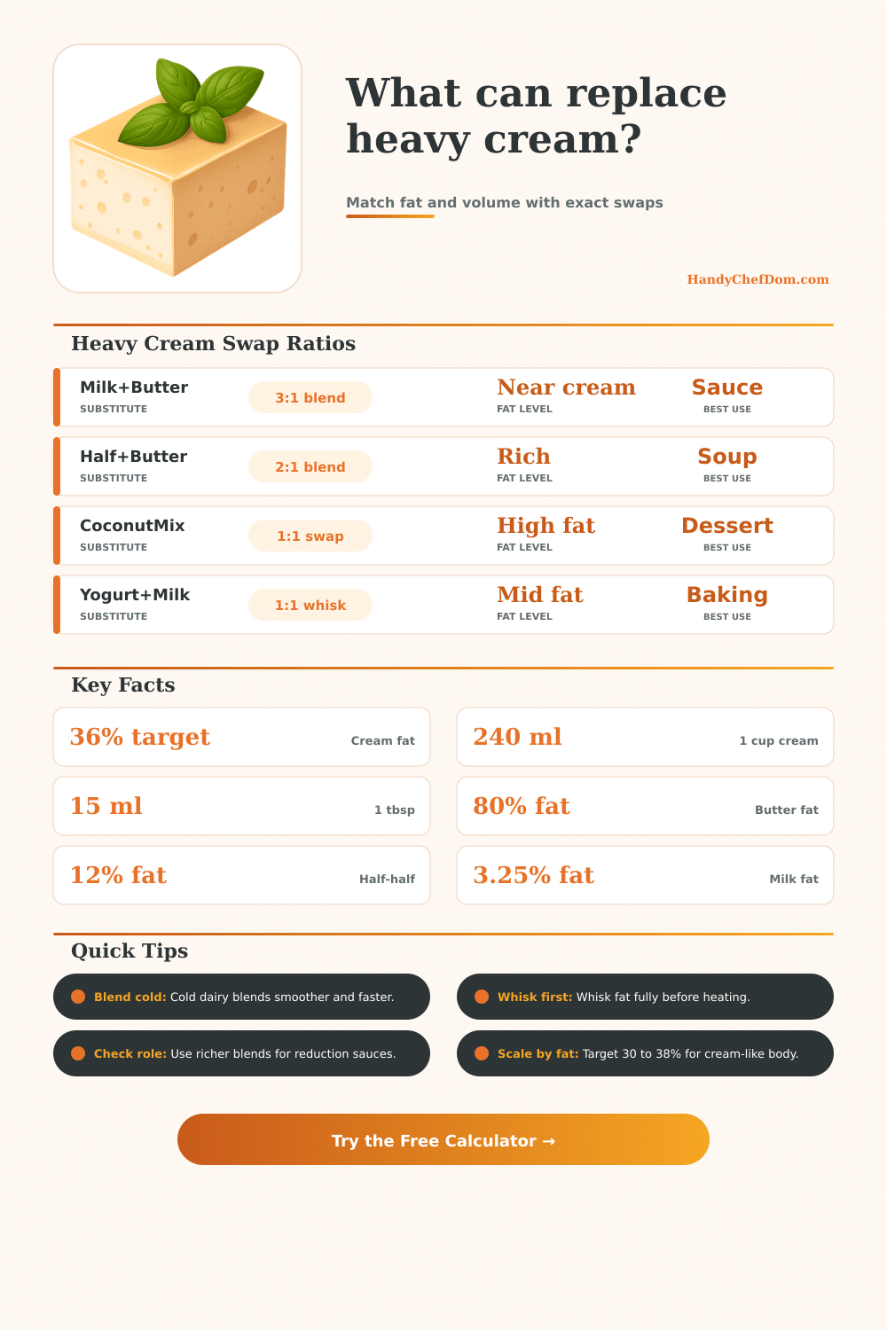 Heavy Cream Substitute Calculator | HandyChefDom