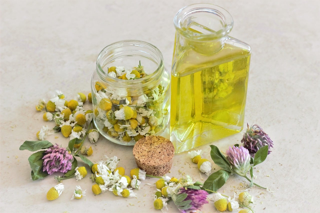 herb oil glass jar