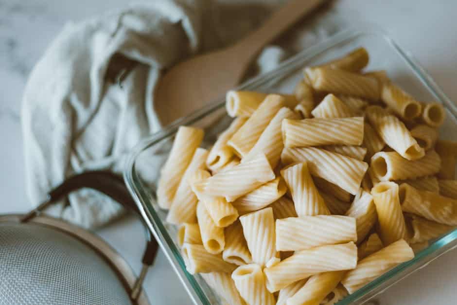 large bowl cooked pasta