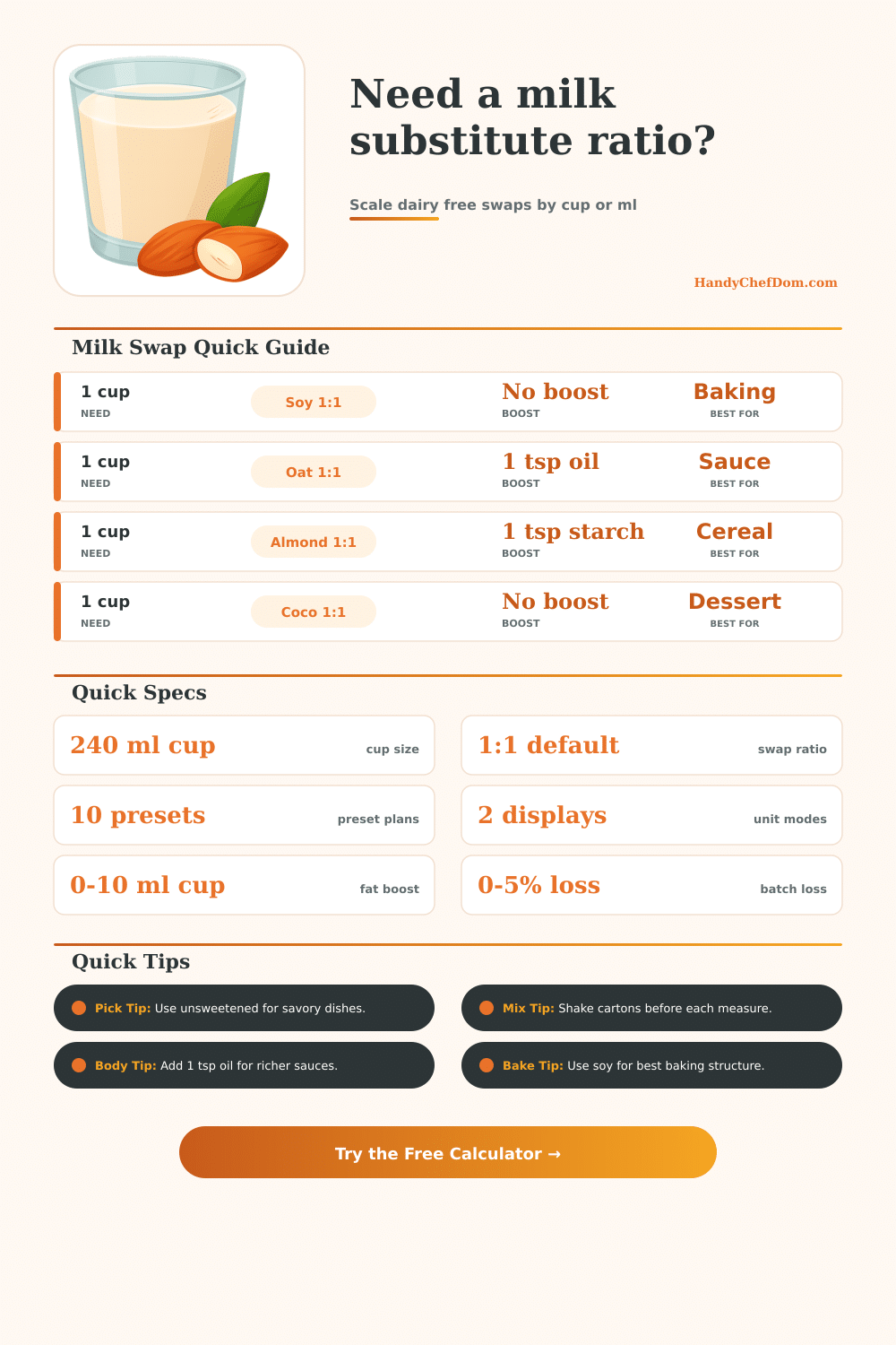Milk Substitute Calculator | HandyChefDom