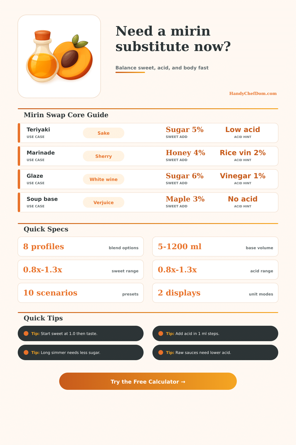 Mirin Substitute Calculator | HandyChefDom