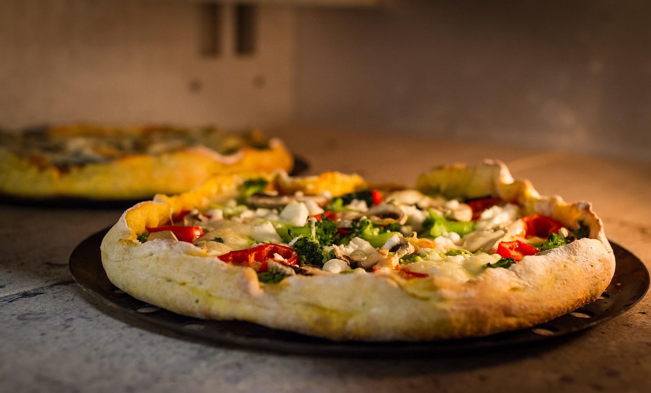 pizza in oven