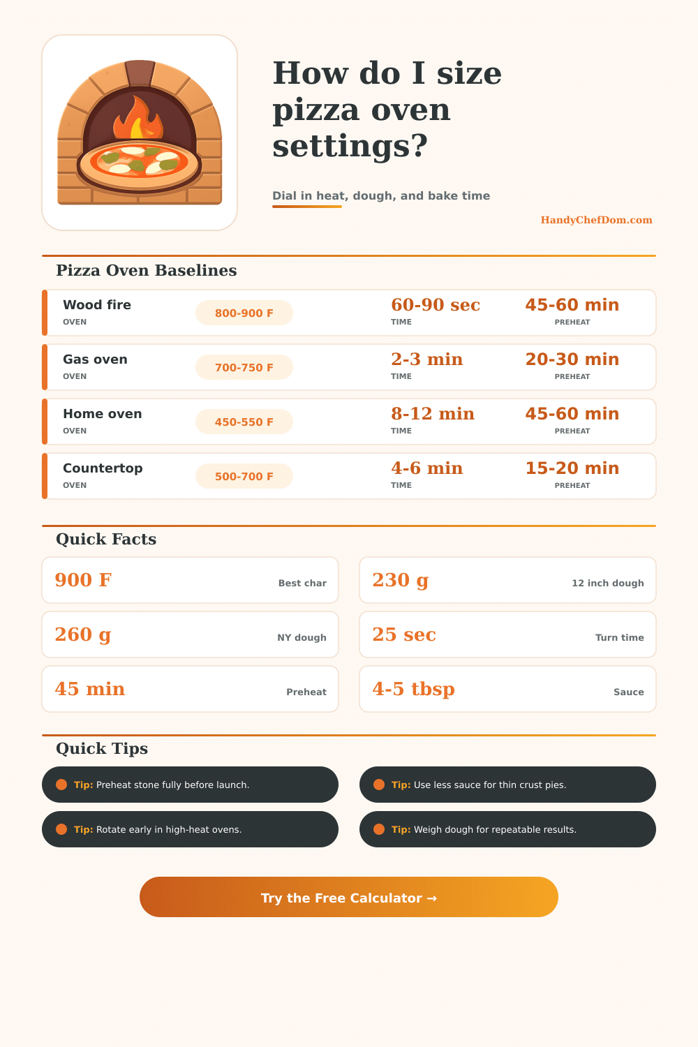Pizza Oven Calculator for Temp, Time & Dough