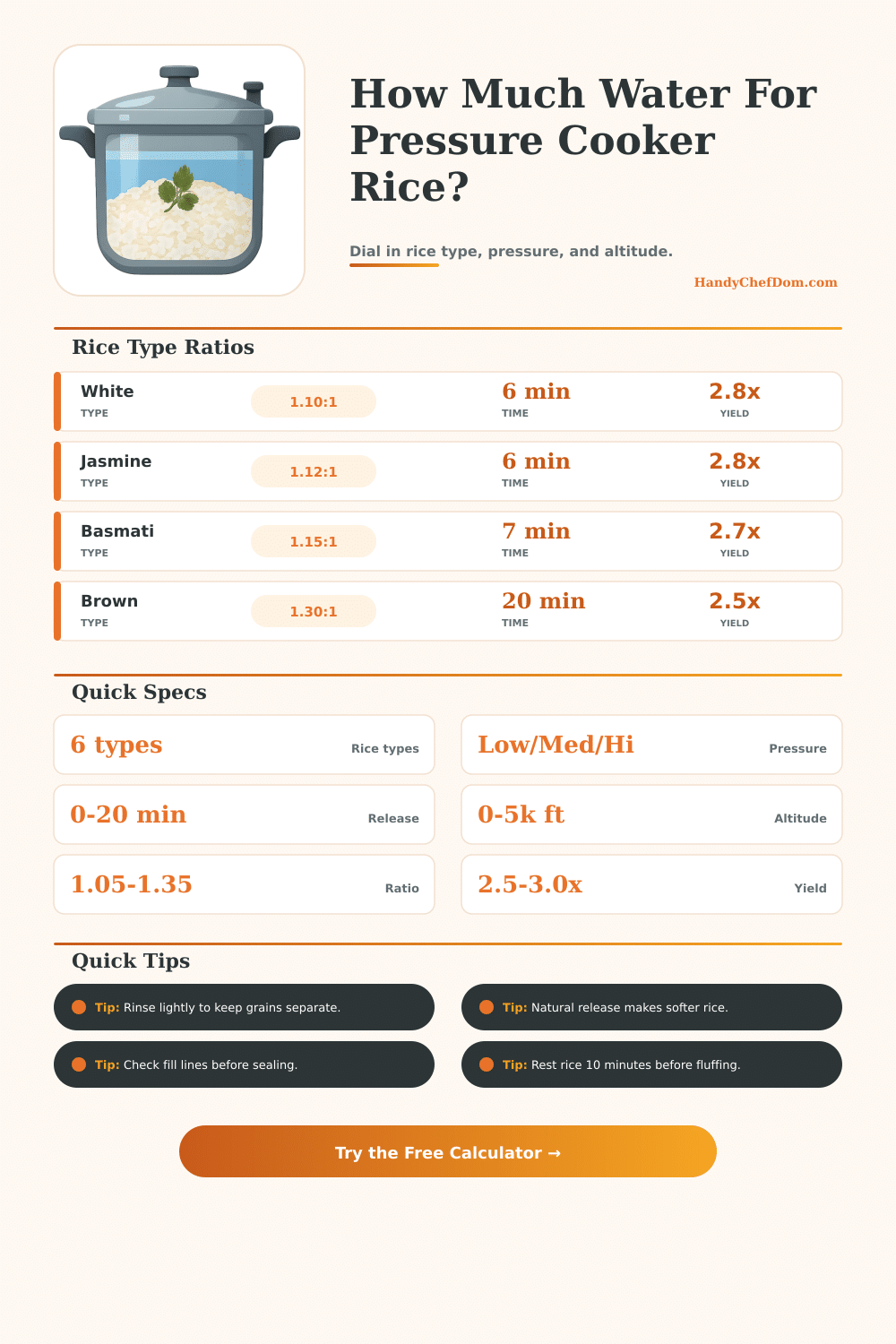 Pressure Cooker Rice Water Ratio Calculator