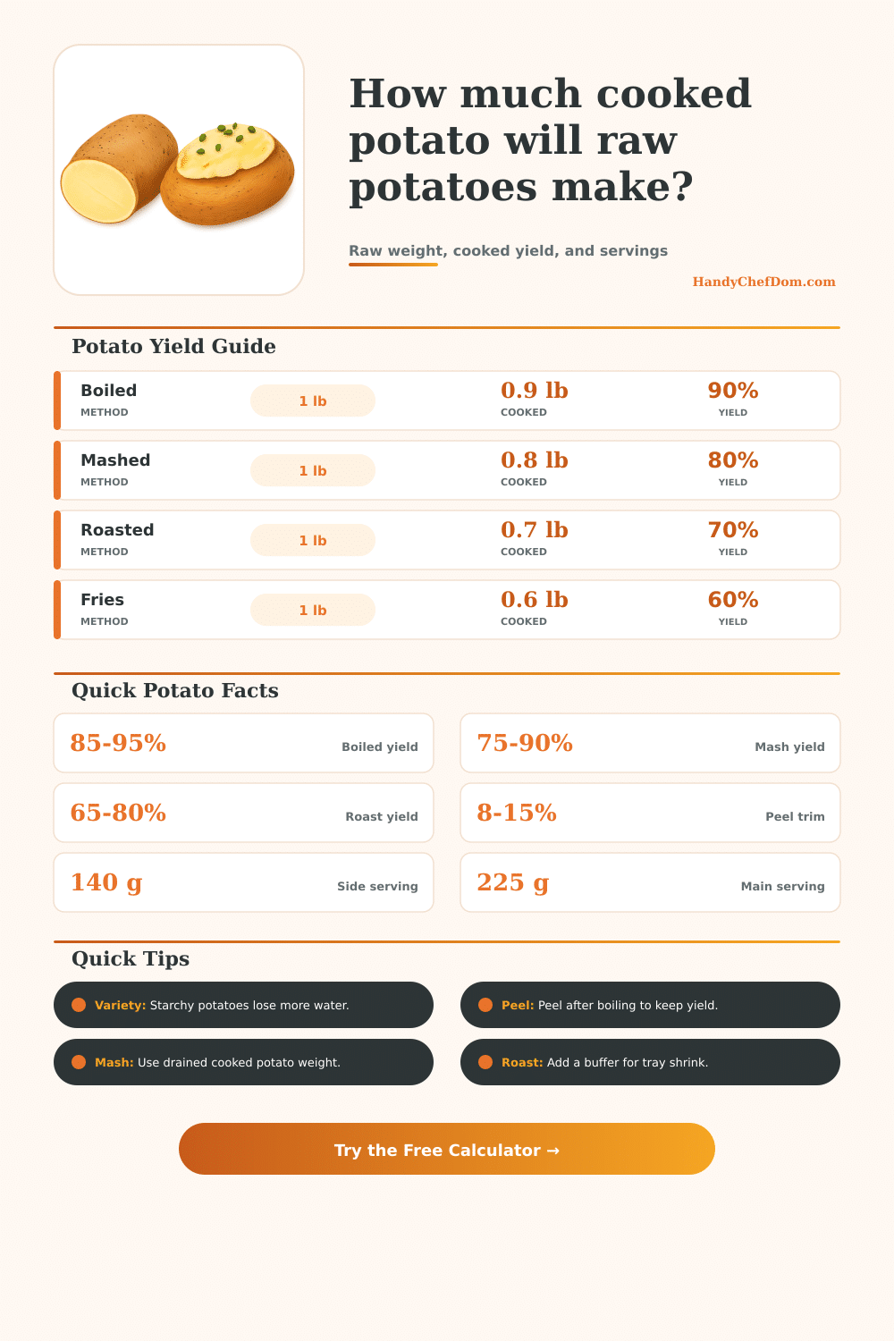Raw Potato to Cooked Weight Calculator