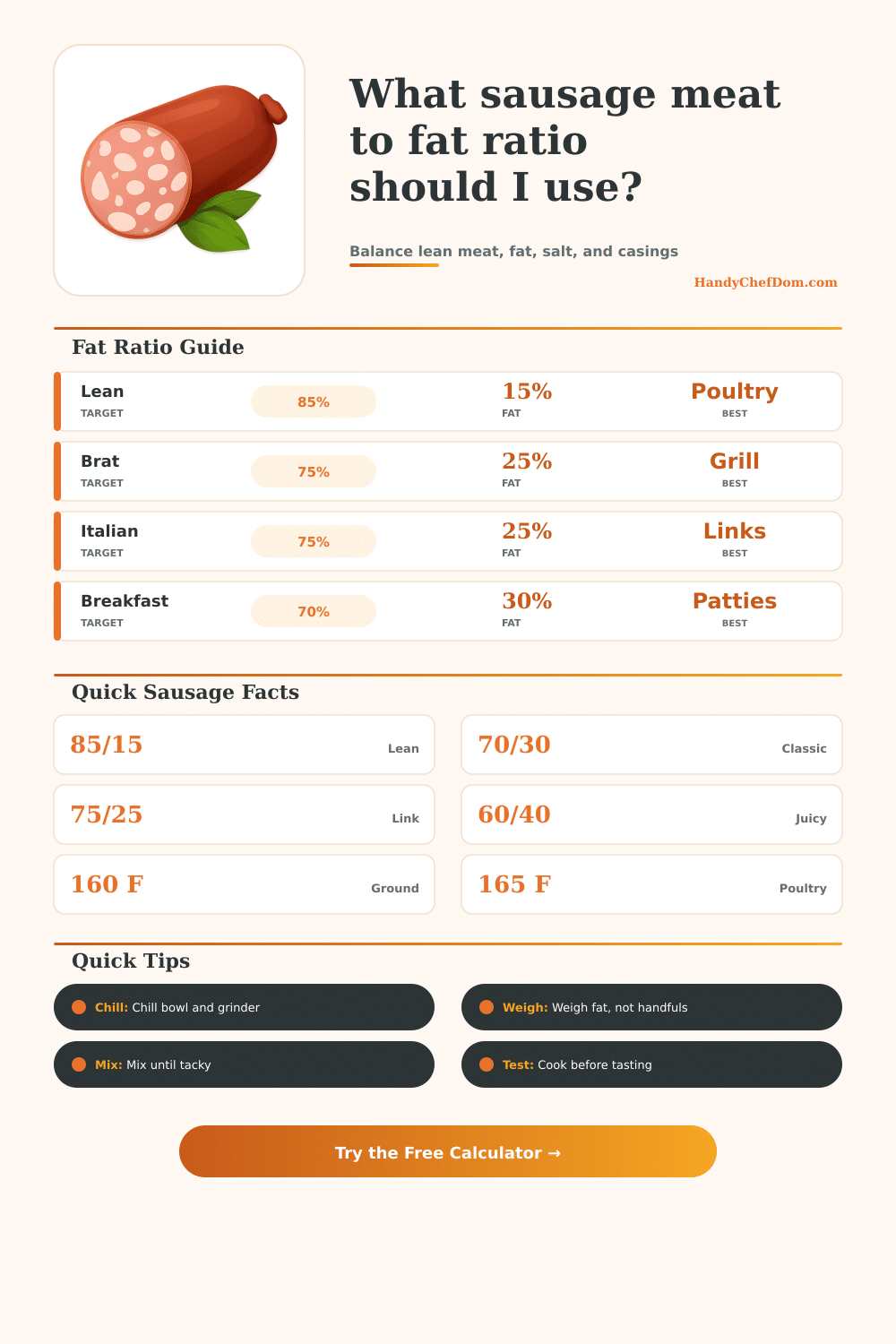 Sausage Meat to Fat Ratio Calculator