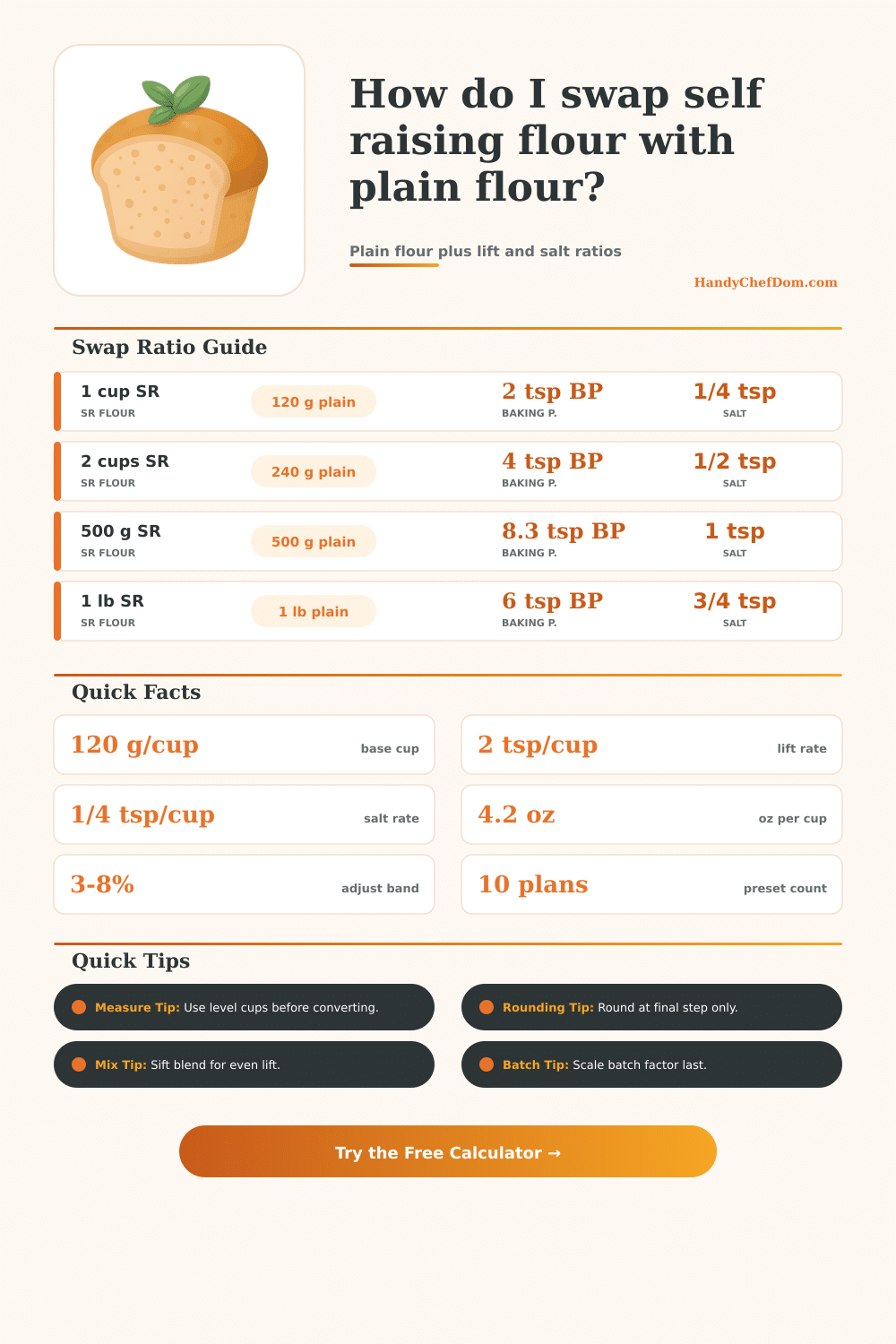 Self Raising Flour to Plain Flour Calculator | HandyChefDom