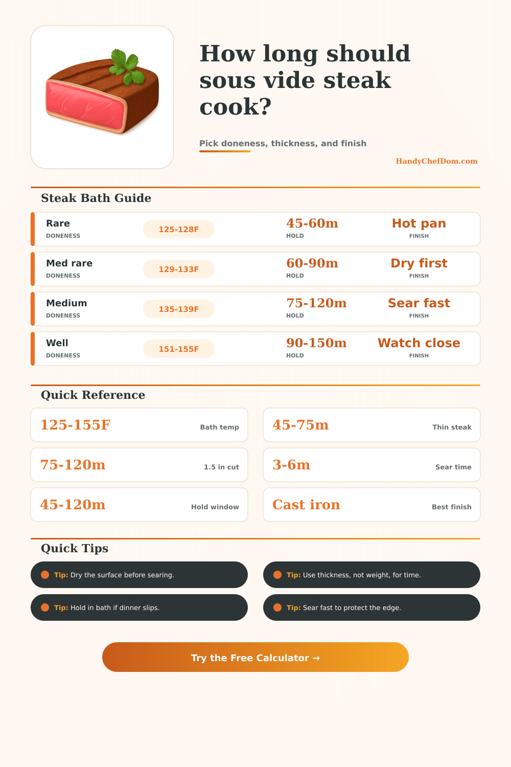 Sous Vide Steak Calculator: Temp, Time, and Sear