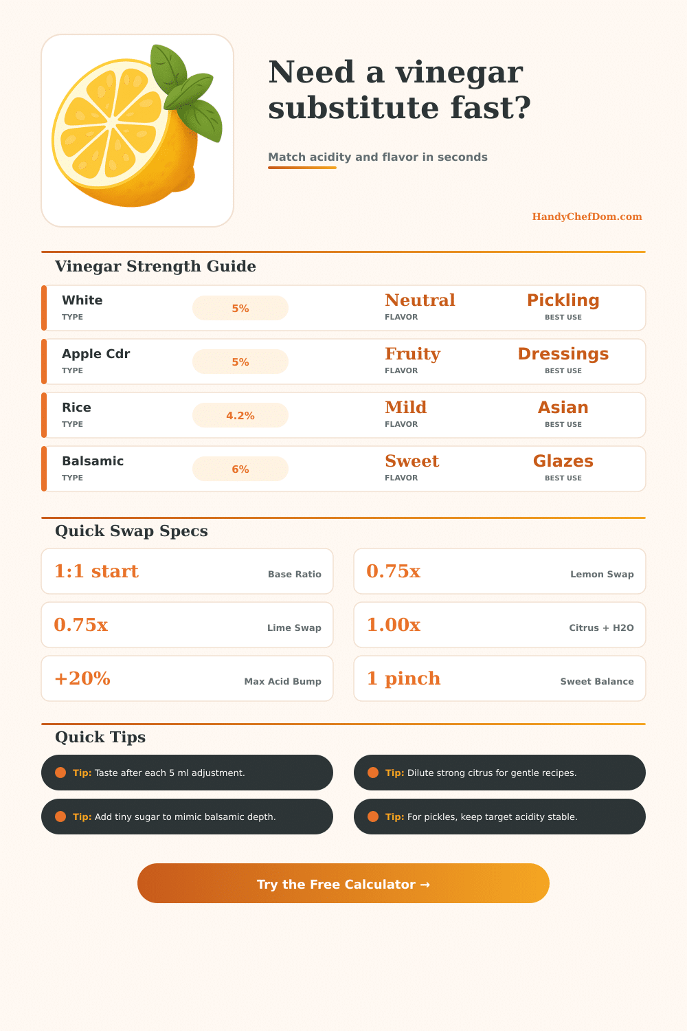 Vinegar Substitute Calculator for Cooking Swaps