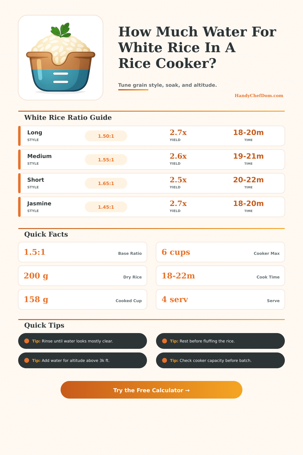 White Rice To Water Ratio Rice Cooker Calculator