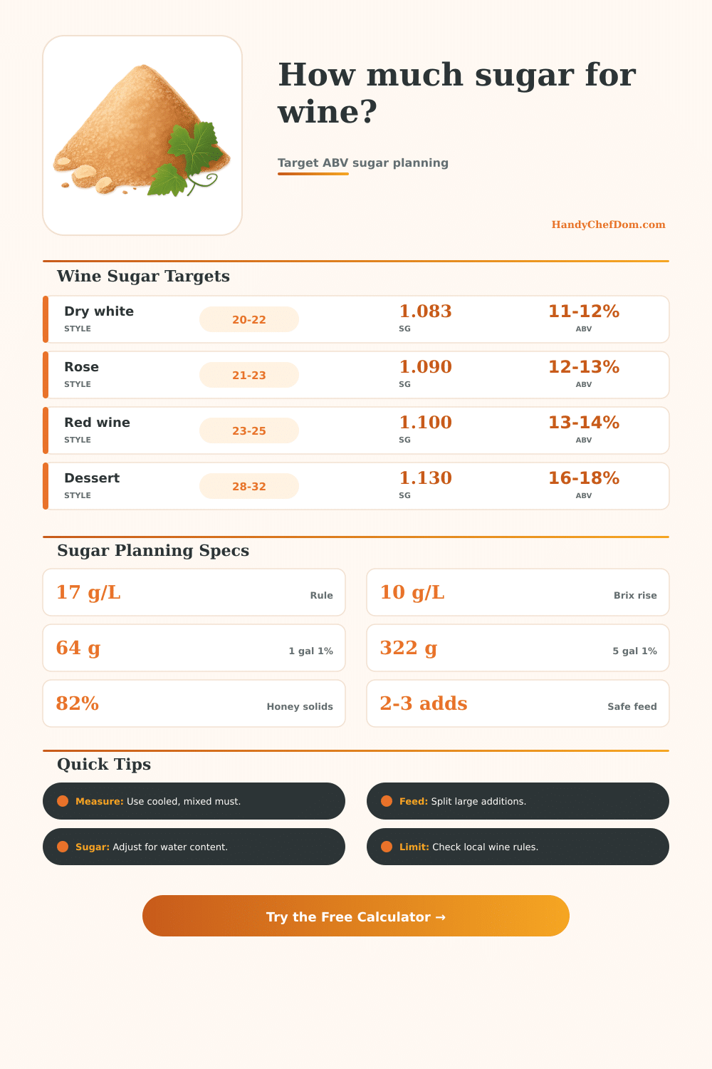Wine Making Sugar Calculator for Target ABV