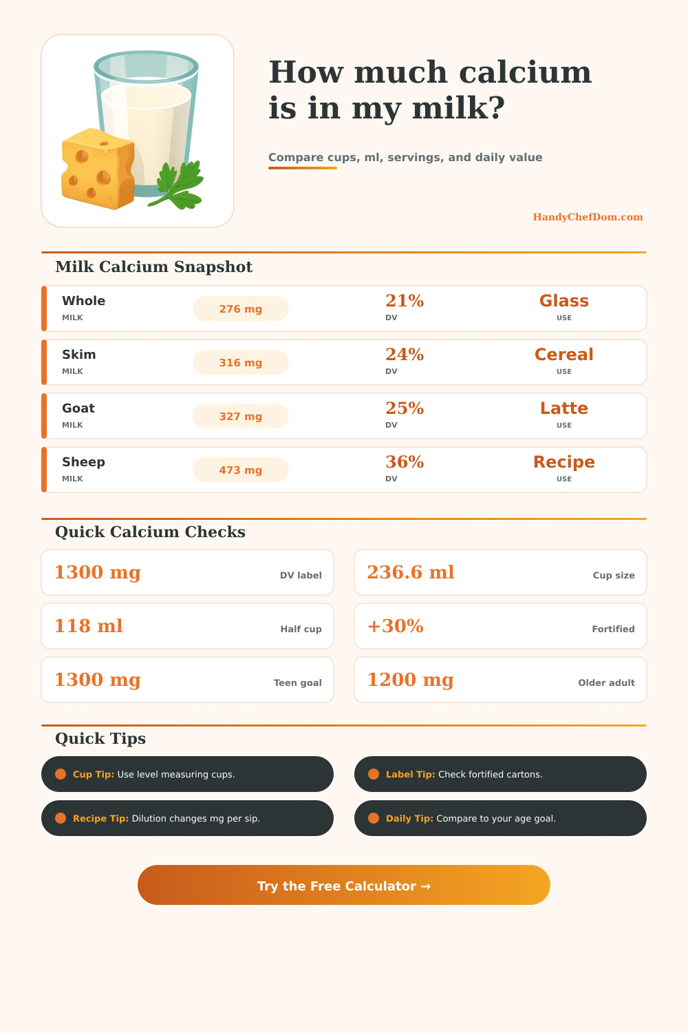 Calcium in Milk Calculator