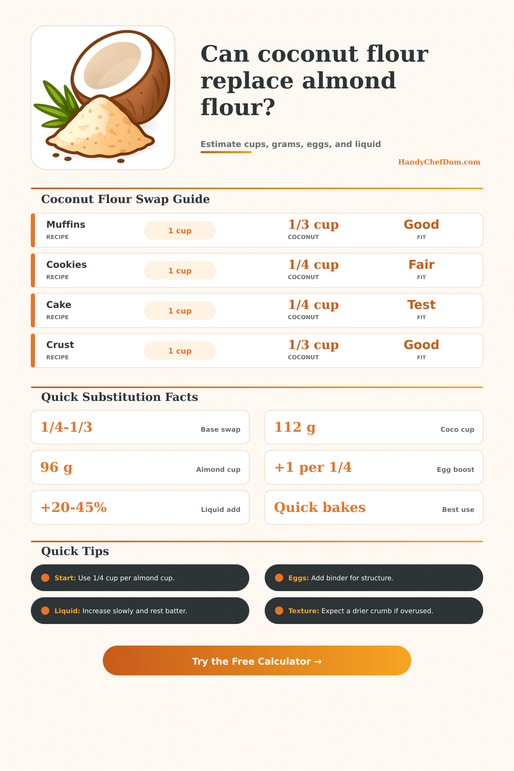 Coconut Flour to Replace Almond Flour Calculator