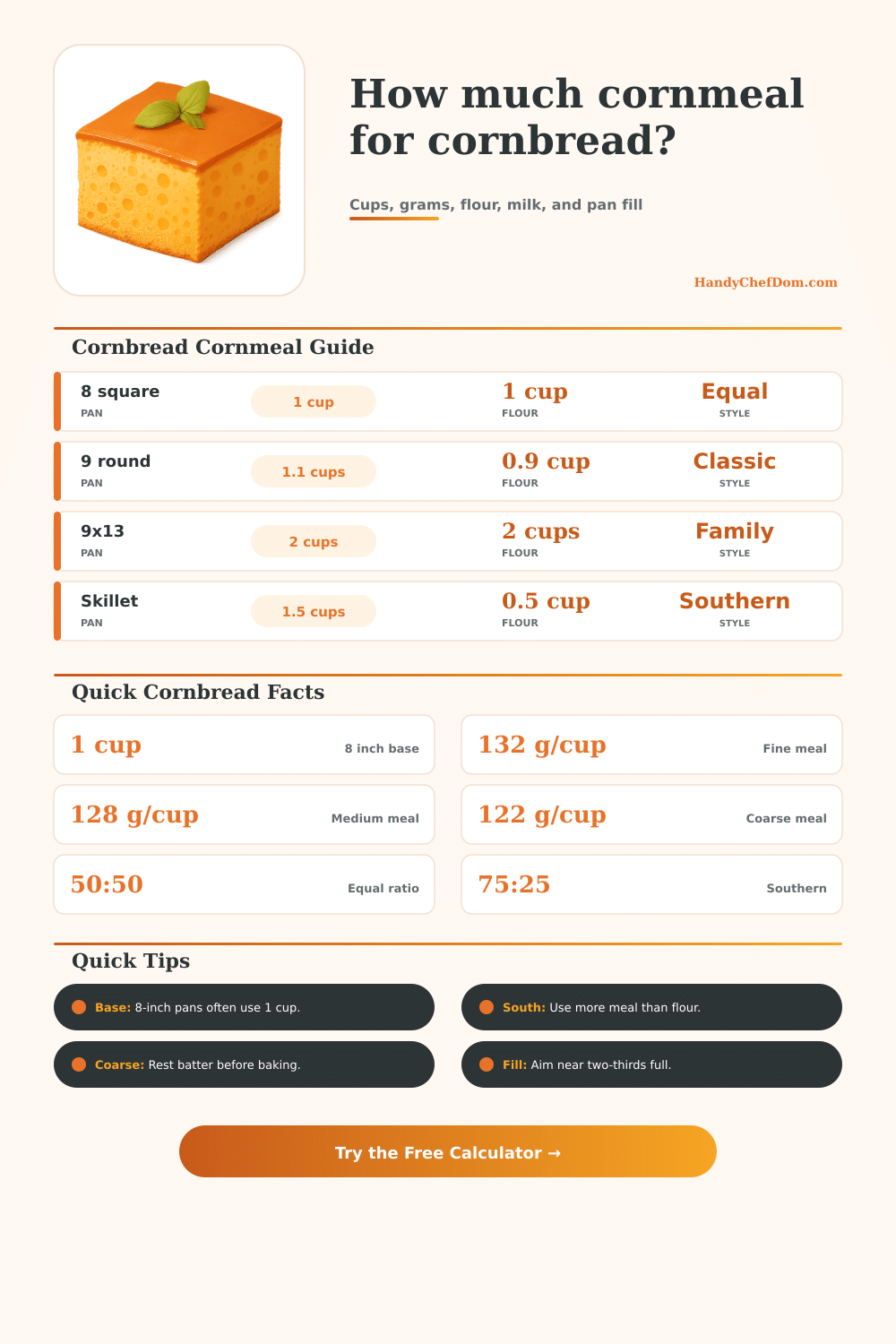 Cornmeal for Cornbread Calculator