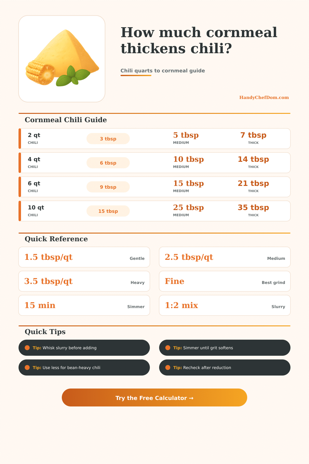Cornmeal To Thicken Chili Calculator
