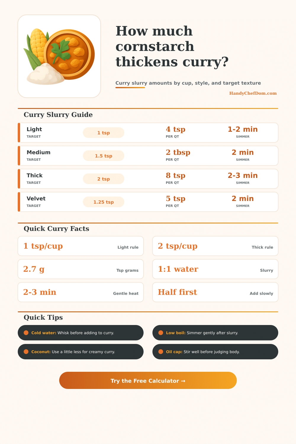 Cornstarch to Thicken Curry Calculator
