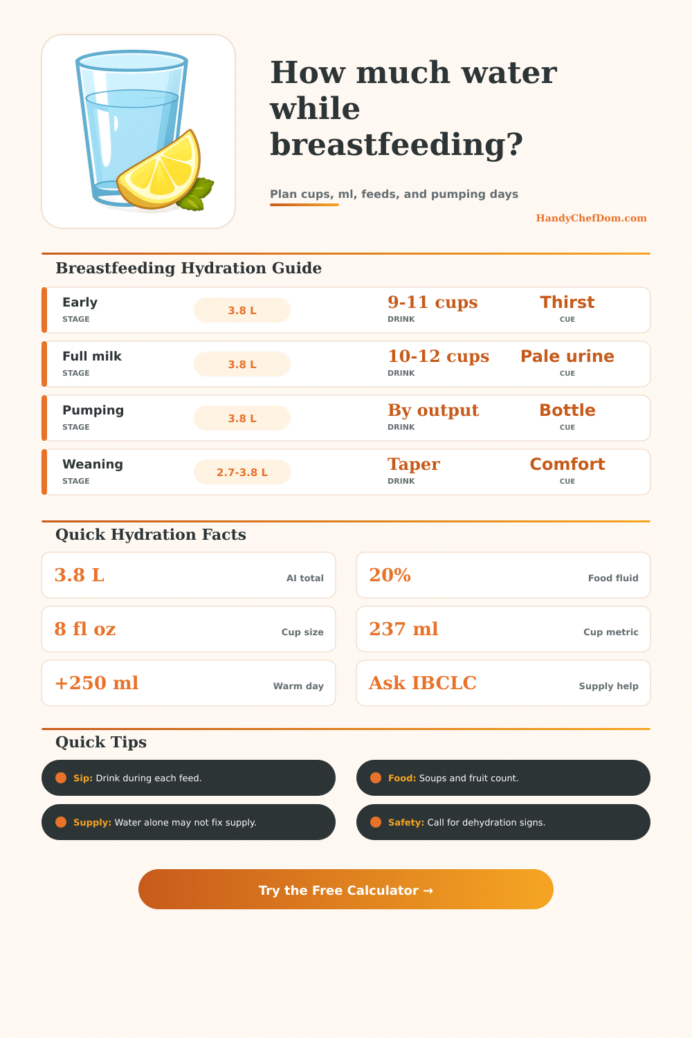 How Much Water to Drink While Breastfeeding Calculator