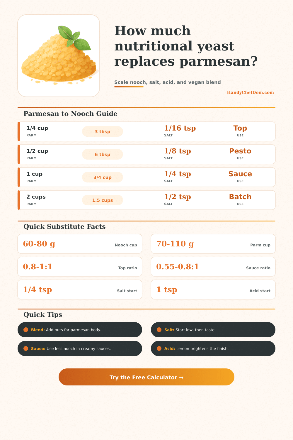 Nutritional Yeast Parmesan Substitute Calculator