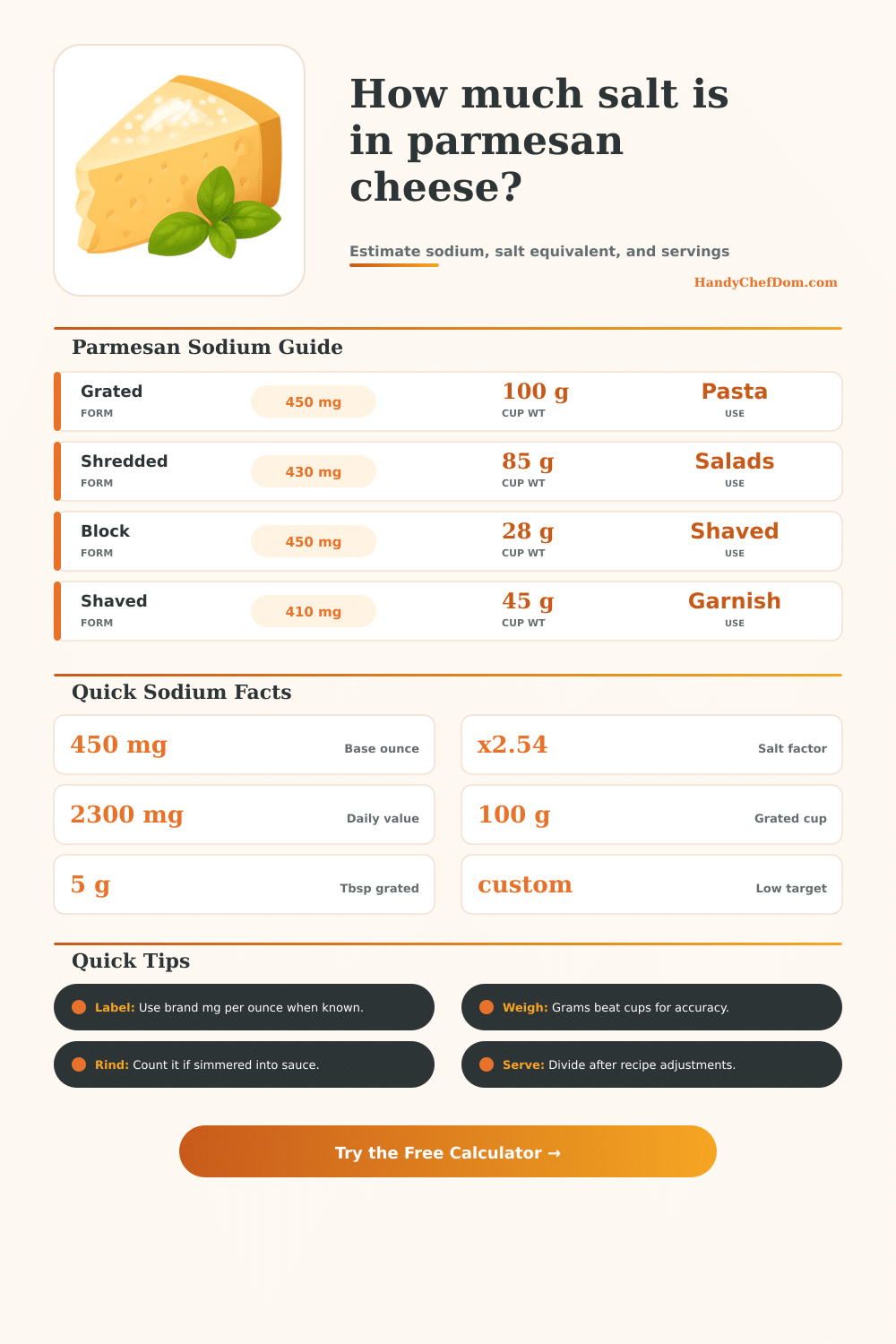 Salt in Parmesan Cheese Calculator