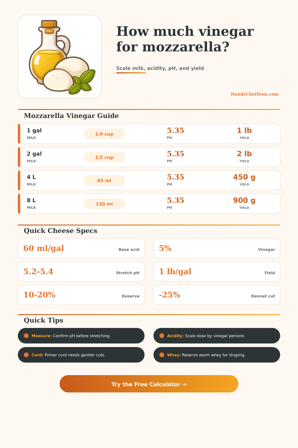 Vinegar to Make Mozzarella Cheese Calculator