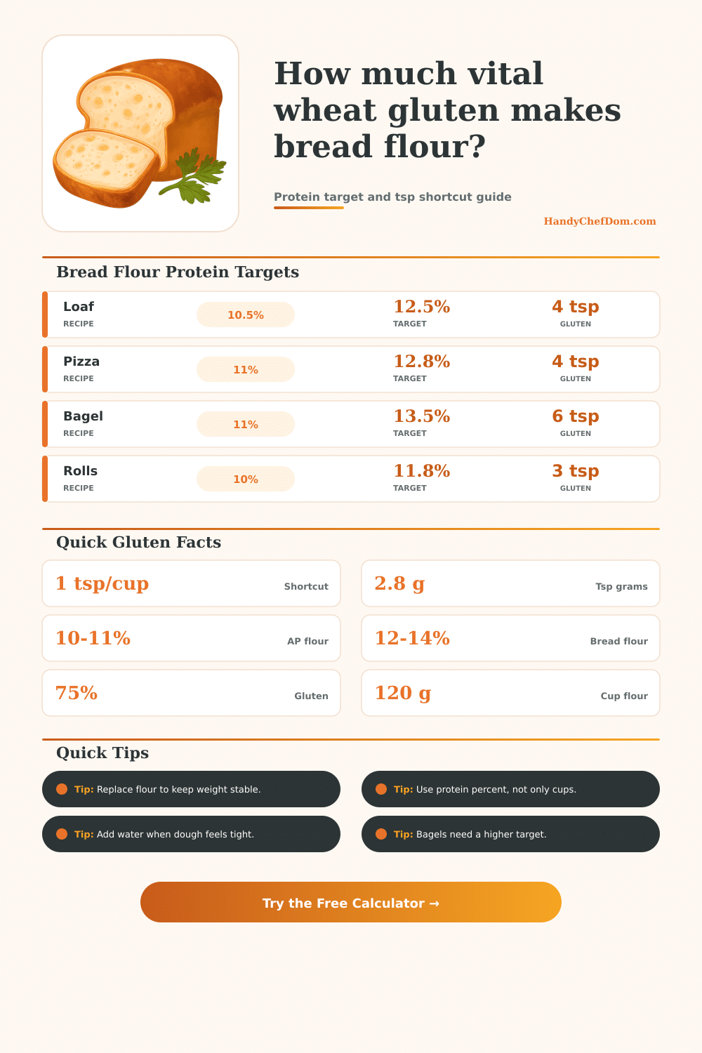 Vital Wheat Gluten to Make Bread Flour Calculator