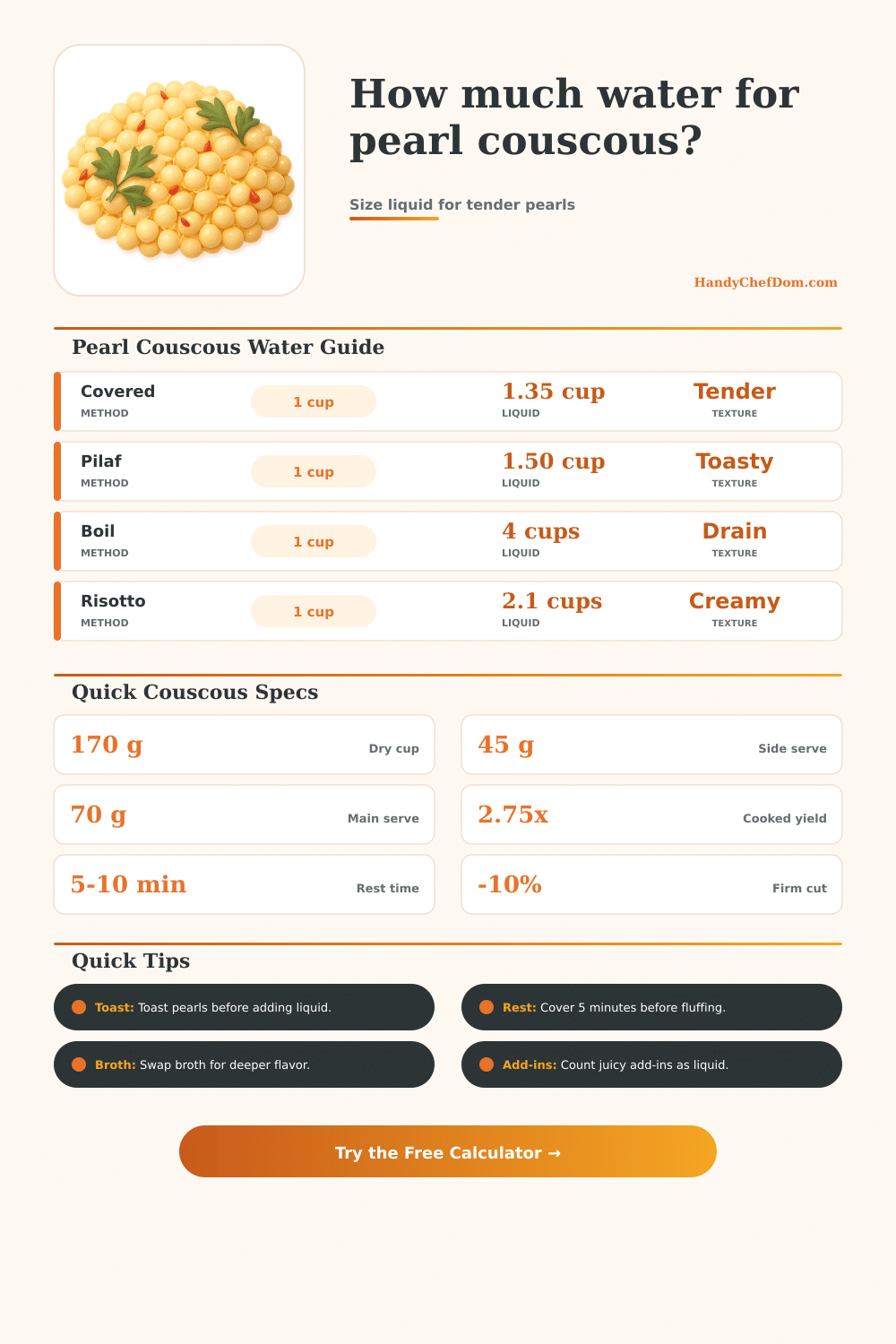 Water for Pearl Couscous Calculator