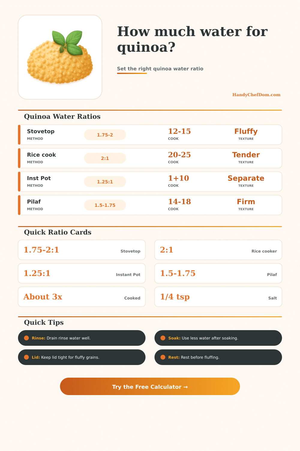 Water for Quinoa Calculator