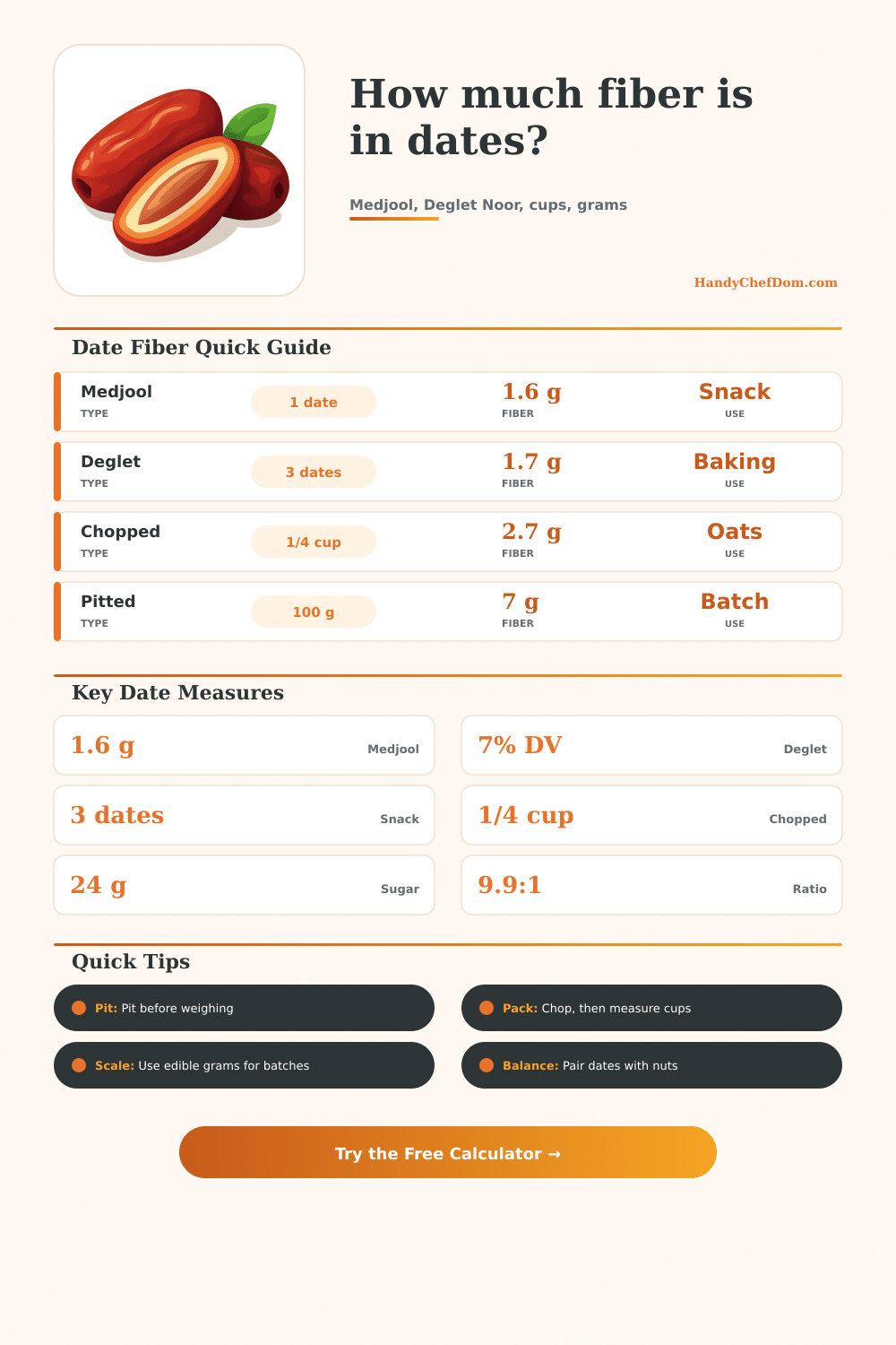 Dates Fiber Calculator for Snacks and Baking