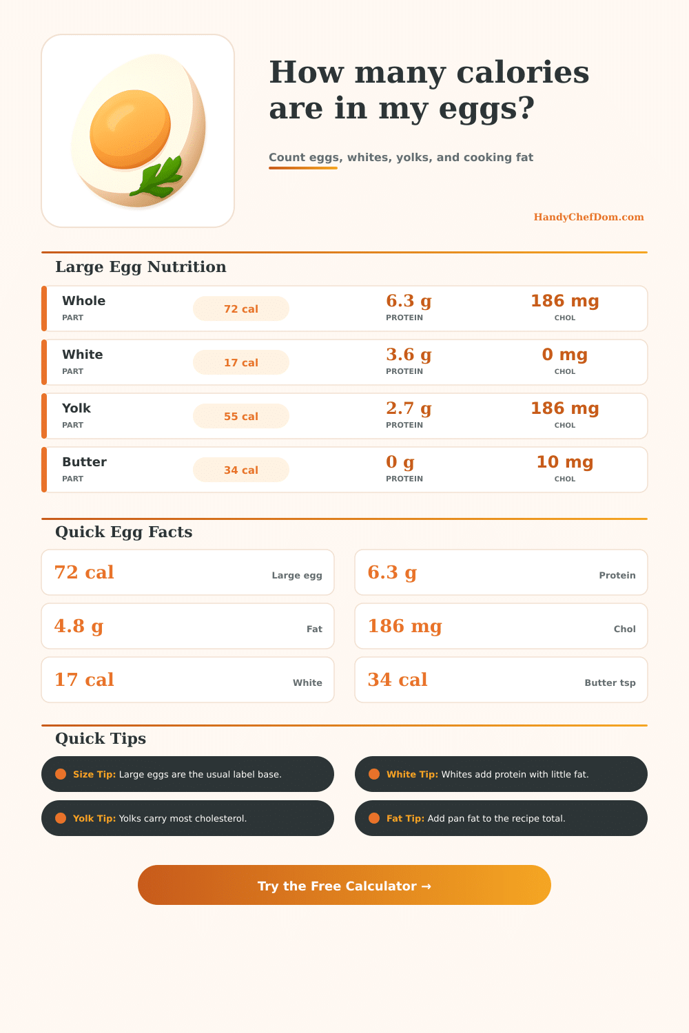 Egg Calorie Calculator by Size and Portion