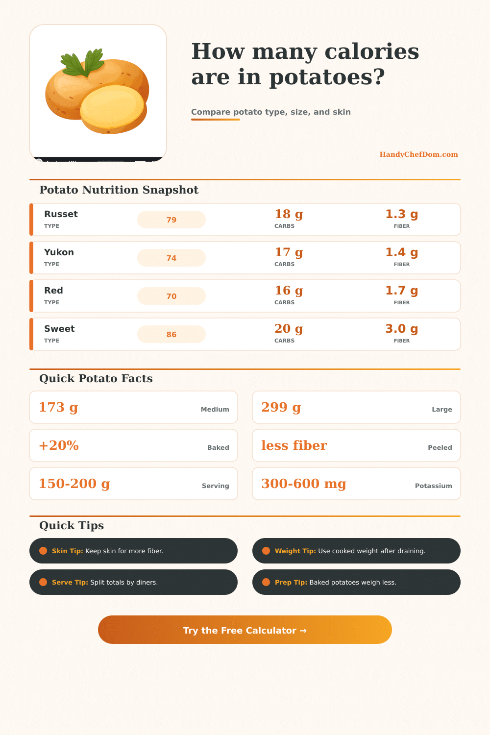 Potato Calorie Calculator by Type and Size